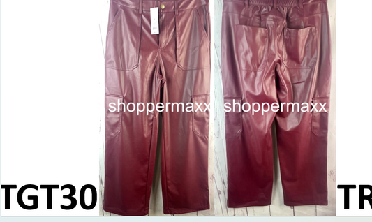 Women's High-Rise Straight Leg Faux Leather Cargo Pants -Wild Fable, Burgundy, M