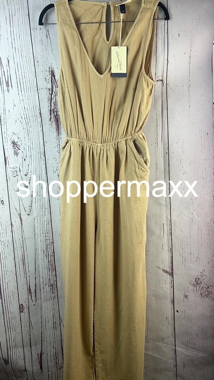 Women's Sleeveless Jumpsuit - Universal Thread, Color-Tan, Size- Medium
