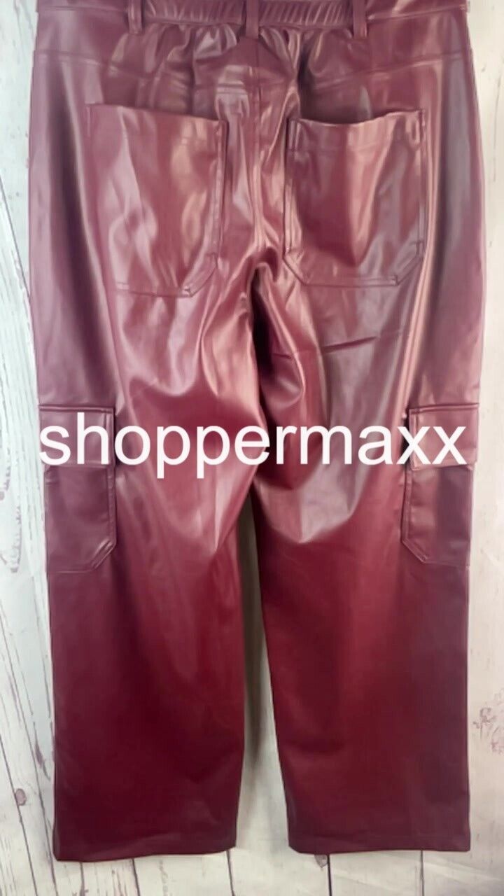 Women's High-Rise Straight Leg Faux Leather Cargo Pants -Wild Fable, Burgundy, M