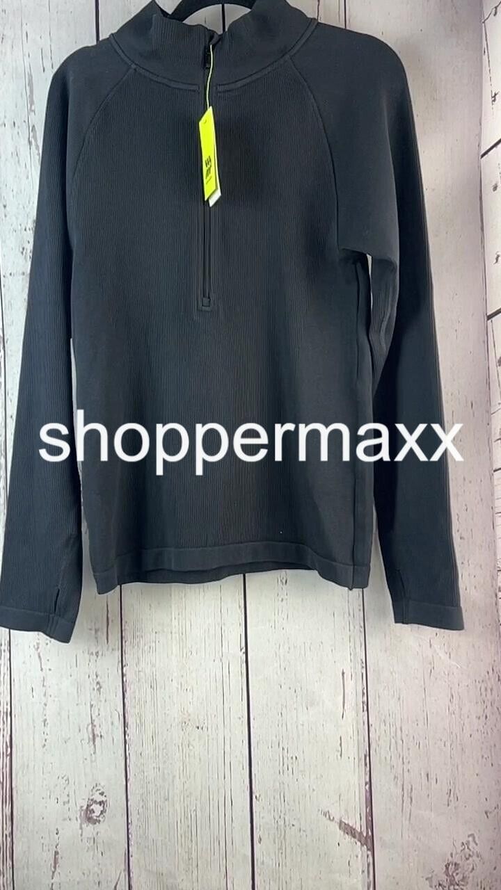 Women's Rib Long Sleeve 1/2 Zip Top - All In Motion, Color-Black, Size- XXL