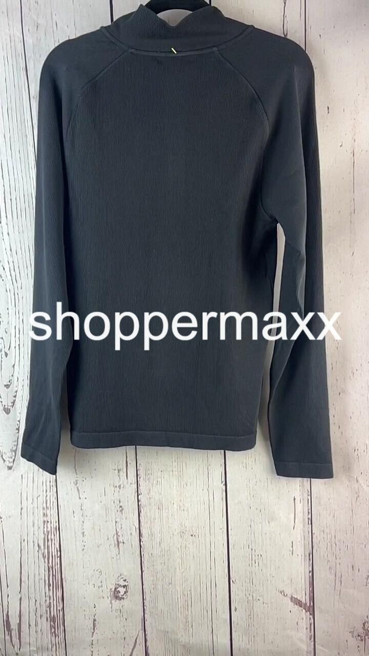 Women's Rib Long Sleeve 1/2 Zip Top - All In Motion, Color-Black, Size- XXL