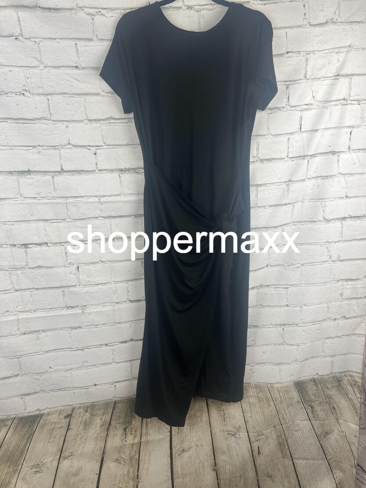 A New Day Women's Short Sleeve Tie-Front Wrap Dress, Black, Medium
