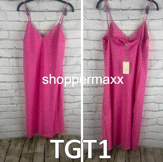 A New Day Women's V-Neck Slip Dress Pink Polka Dots, Size Medium