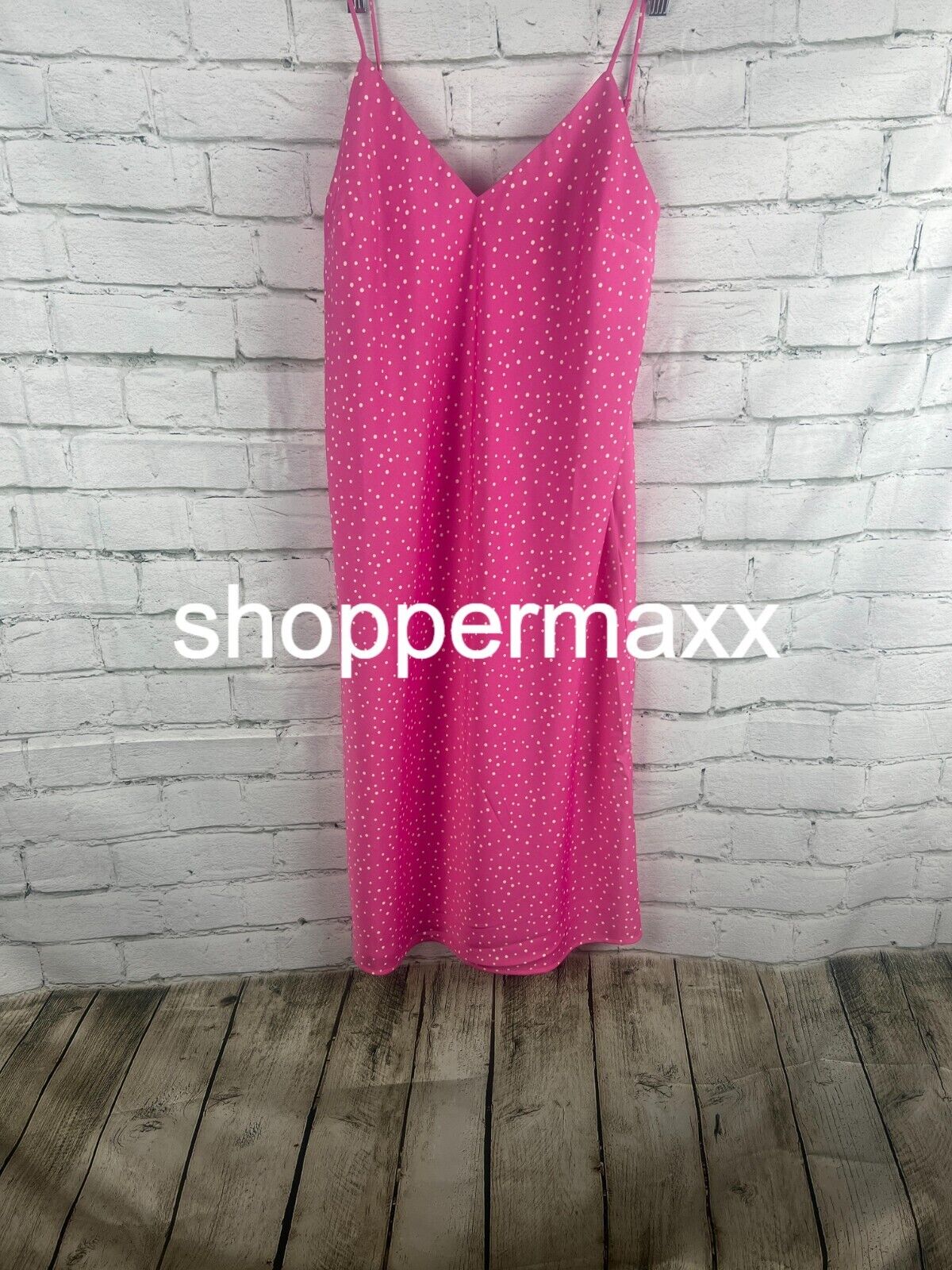 A New Day Women's V-Neck Slip Dress Pink Polka Dots, Size Medium