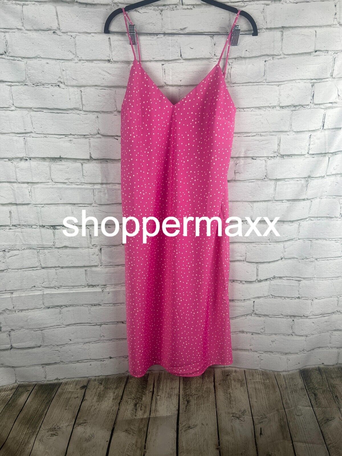 A New Day Women's V-Neck Slip Dress Pink Polka Dots, Size Medium