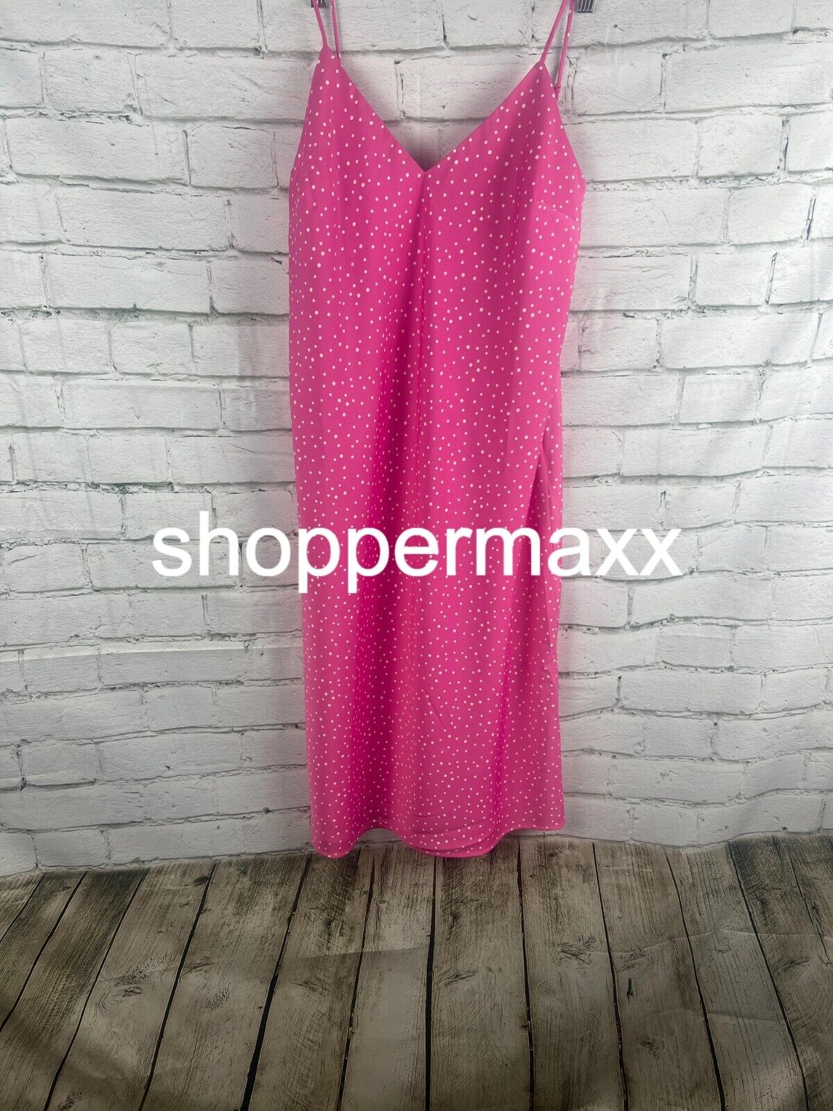 A New Day Women's V-Neck Slip Dress Pink Polka Dots, Size Medium