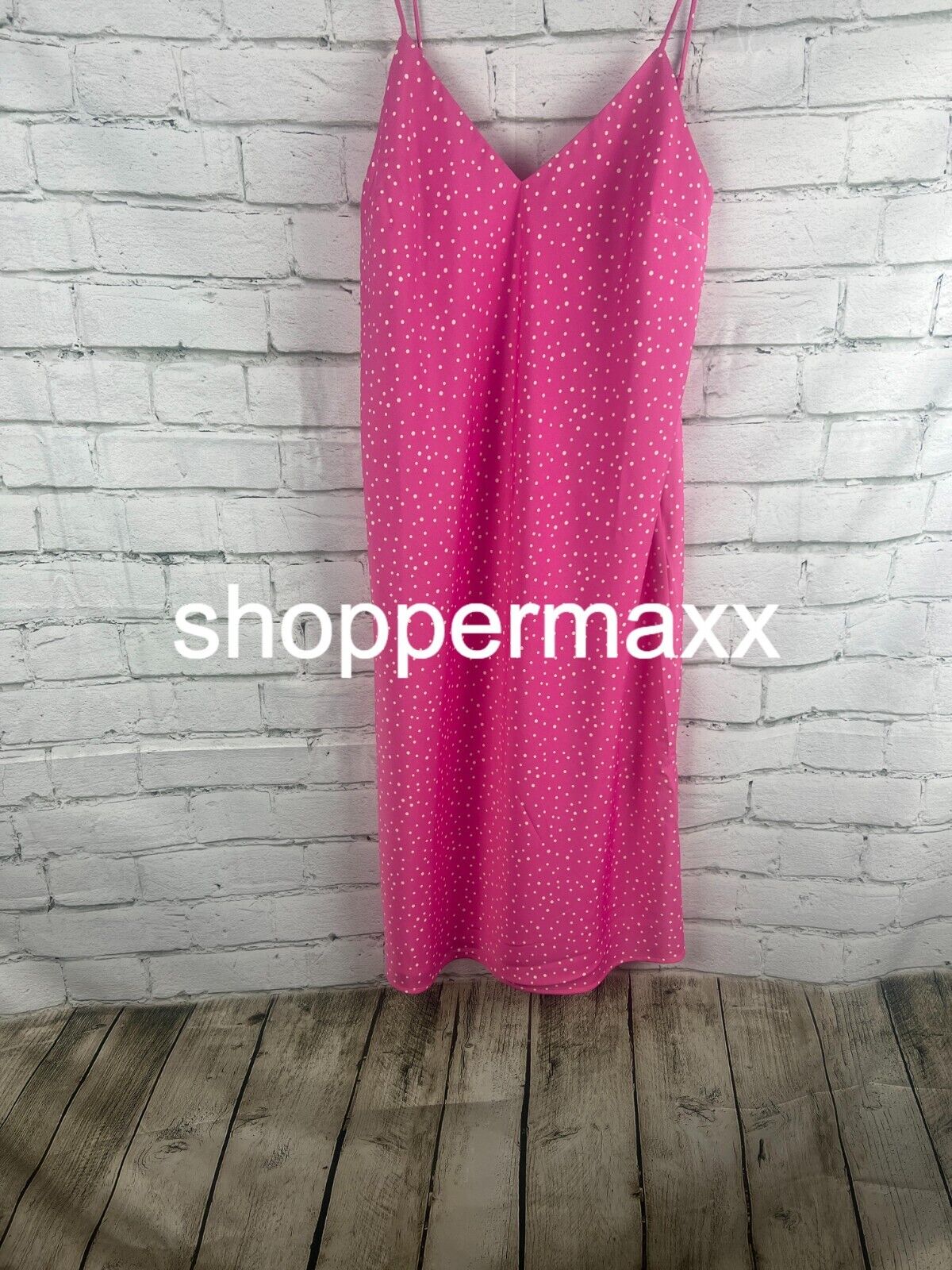 A New Day Women's V-Neck Slip Dress Pink Polka Dots, Size Medium