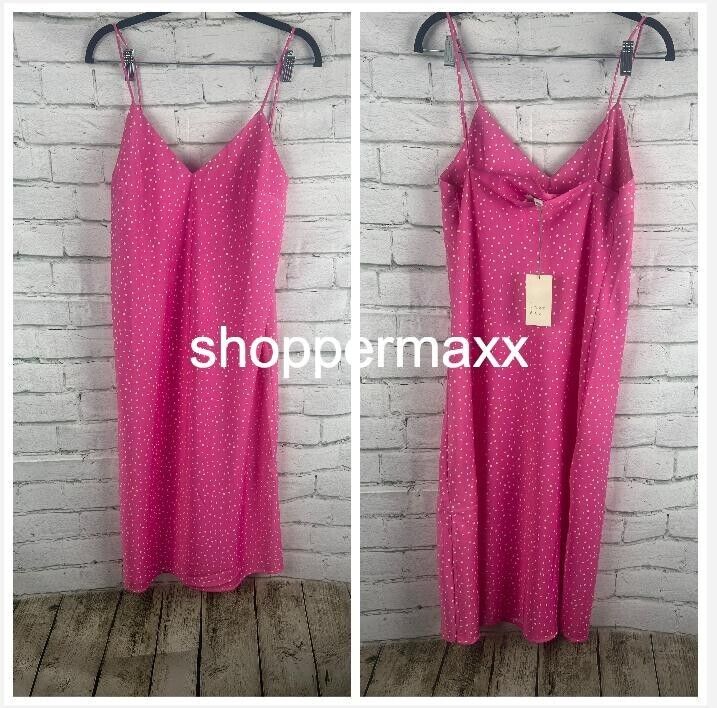 A New Day Women's V-Neck Slip Dress Pink Polka Dots, Size Medium