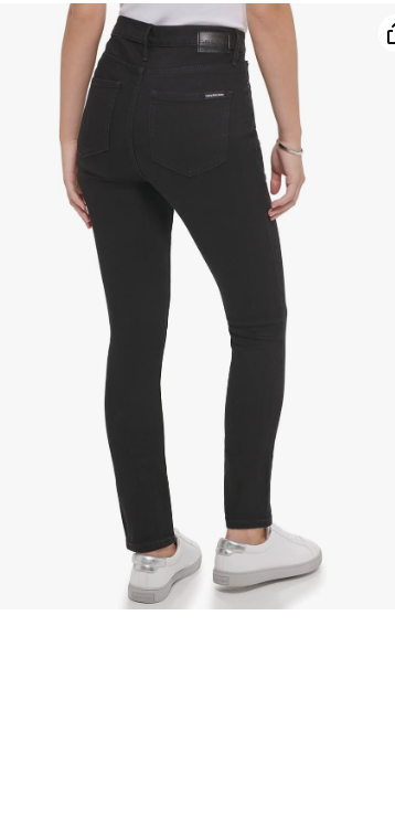 Calvin Klein Women's Hi Rise Slim Crop Denim, Real Black, 28