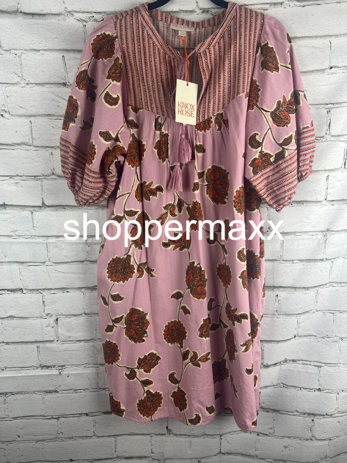 Women's Flutter Short Sleeve Printed Kaftan A-Line Dress - Knox Rose Pink Small