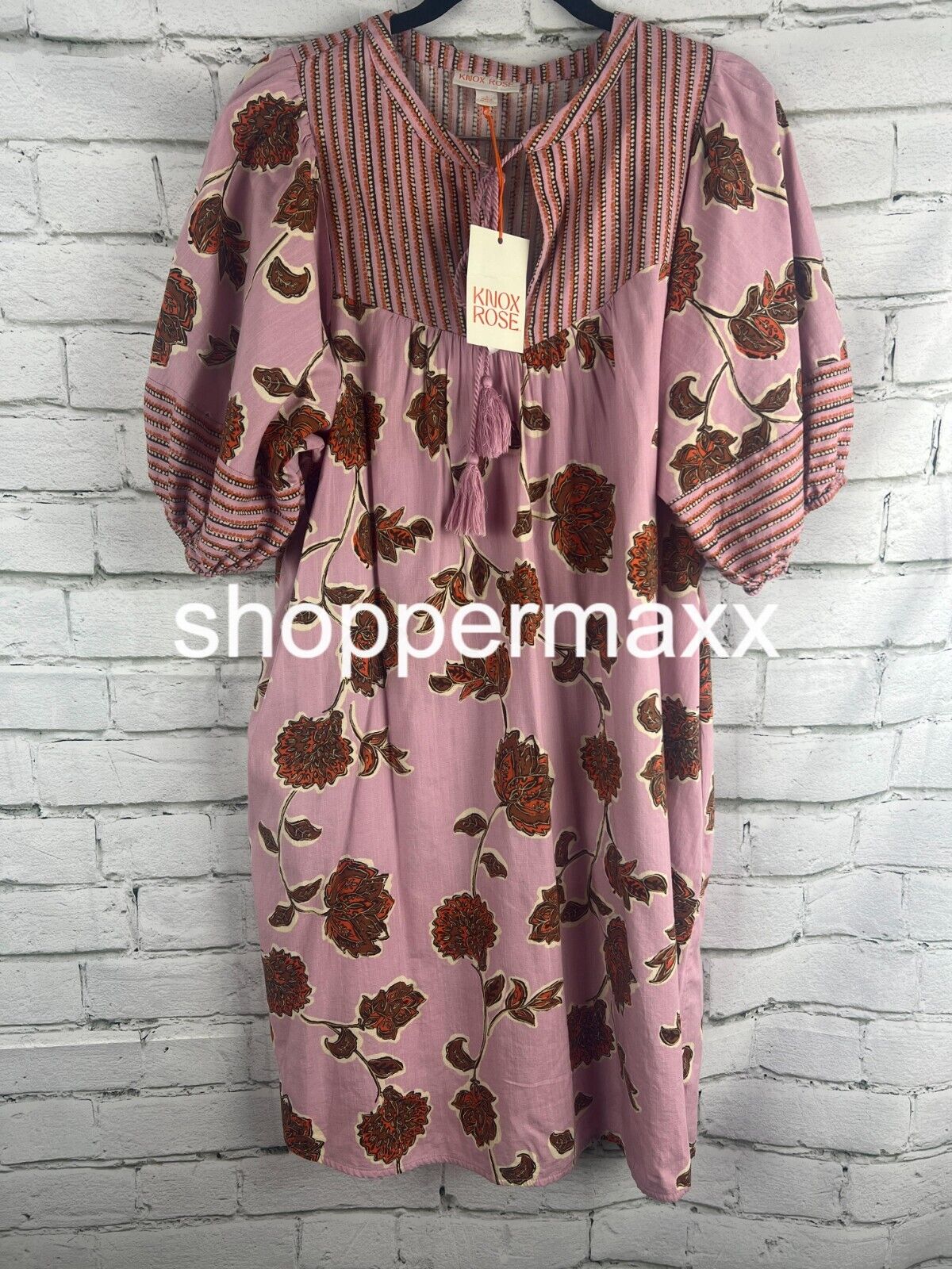Women's Flutter Short Sleeve Printed Kaftan A-Line Dress - Knox Rose Pink Small