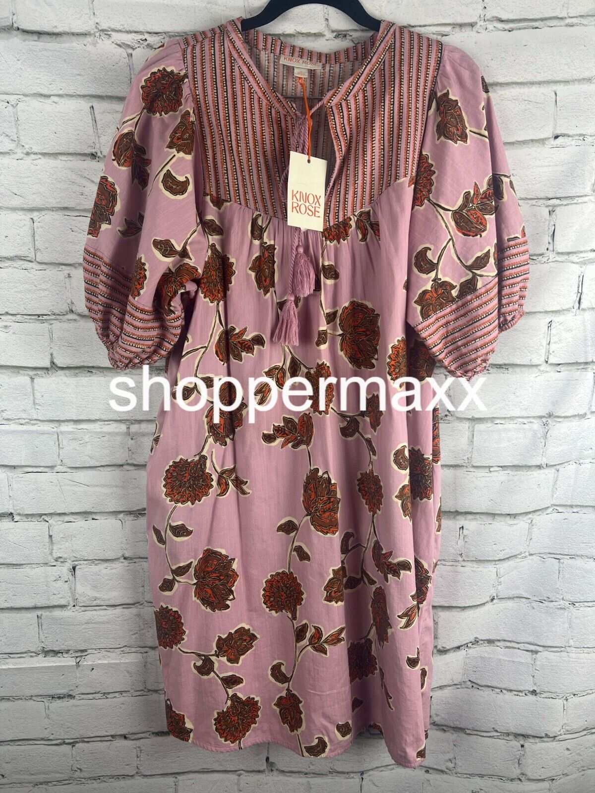 Women's Flutter Short Sleeve Printed Kaftan A-Line Dress - Knox Rose Pink Small