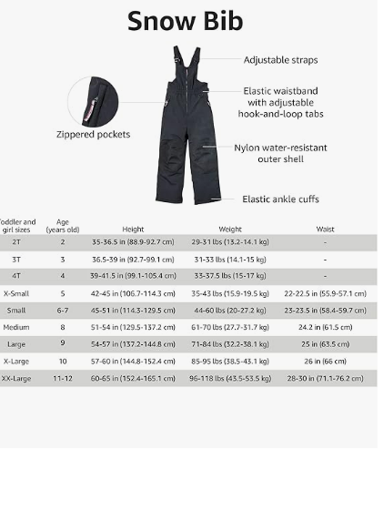Essentials Girls and Toddlers' Water-Resistant Snow Bib Dark Navy XS