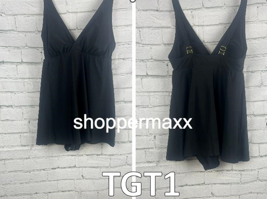 WOMEN'S SIDE SLIT SWIM DRESS Women Swimsuit Swim wear - KONA SOL BLACK 14