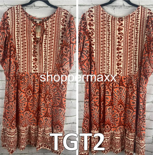 Women's Ruffle Short Sleeve A-Line Dress - Knox Rose Orange XXL