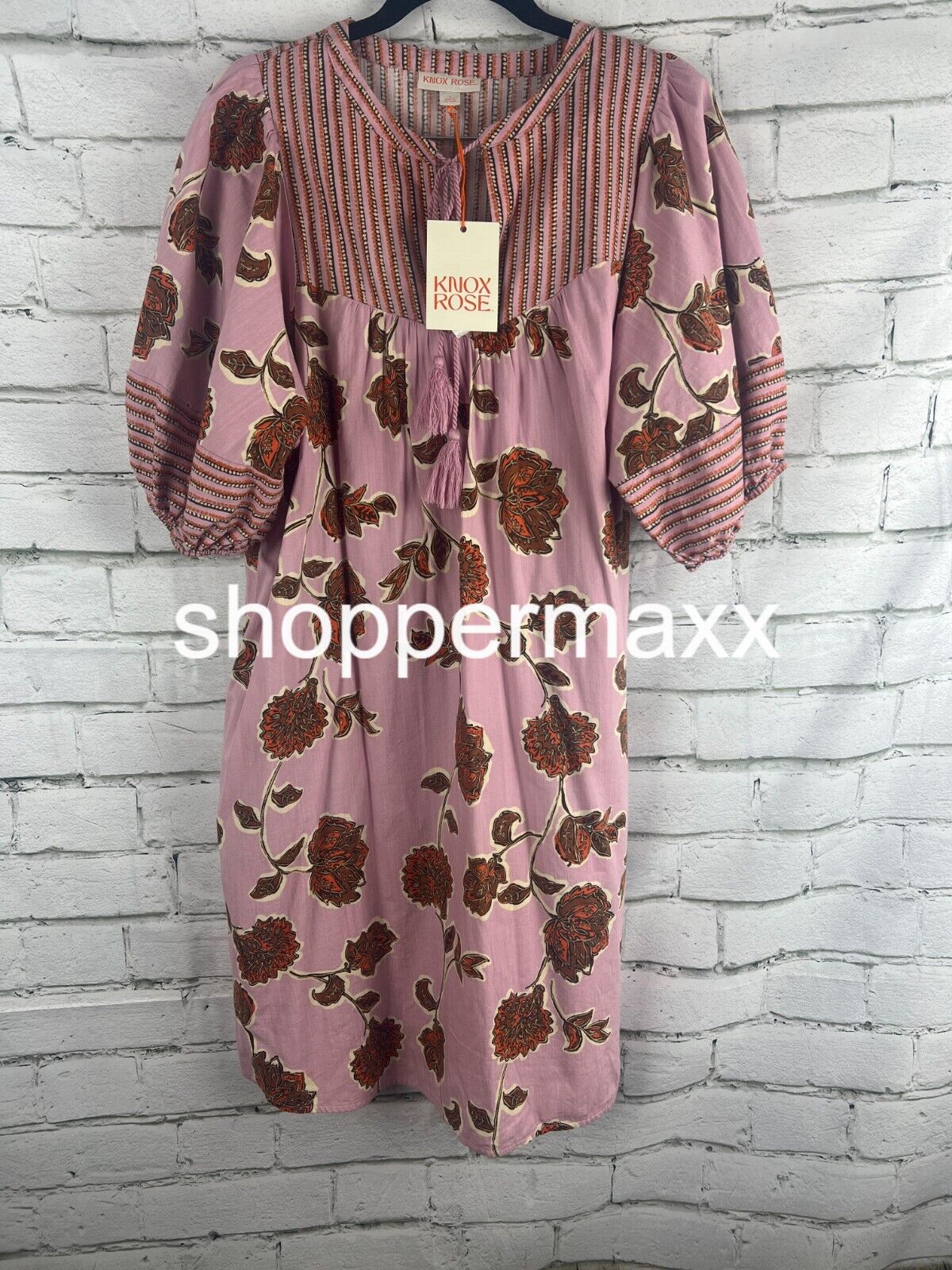 Women's Flutter Short Sleeve Printed Kaftan A-Line Dress - Knox Rose Pink Small
