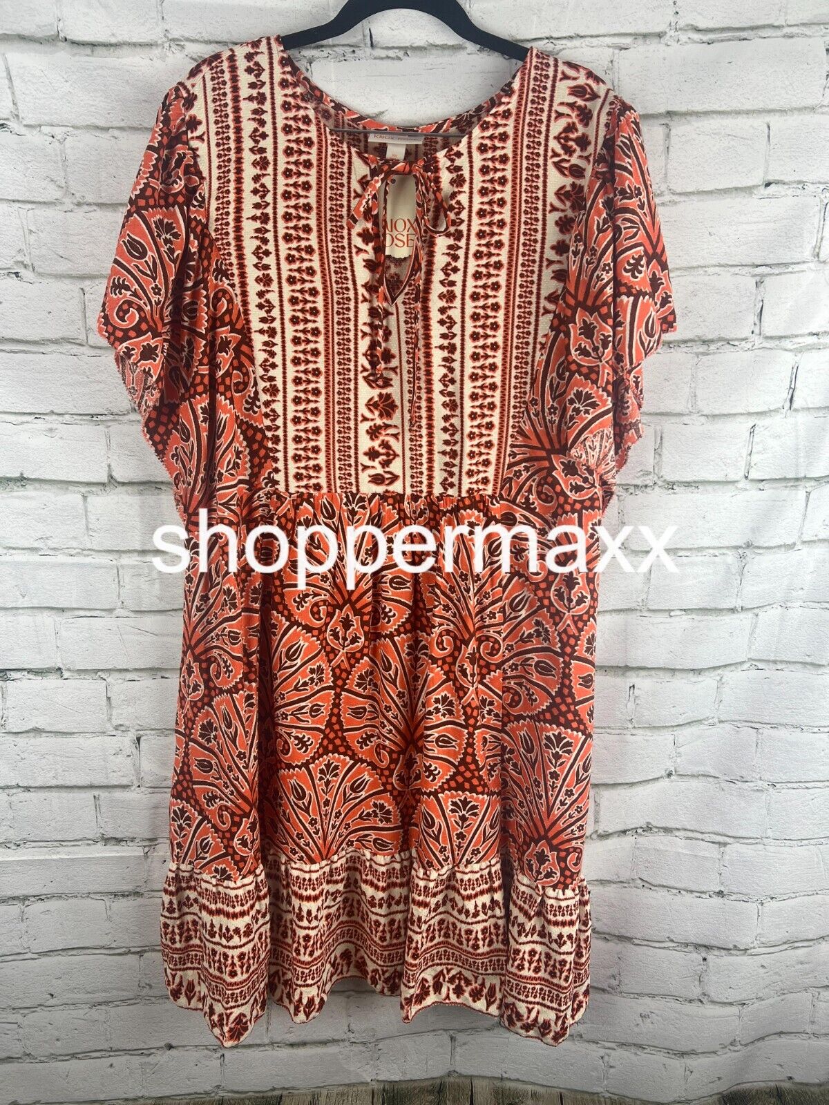 Women's Ruffle Short Sleeve A-Line Dress - Knox Rose Orange XXL