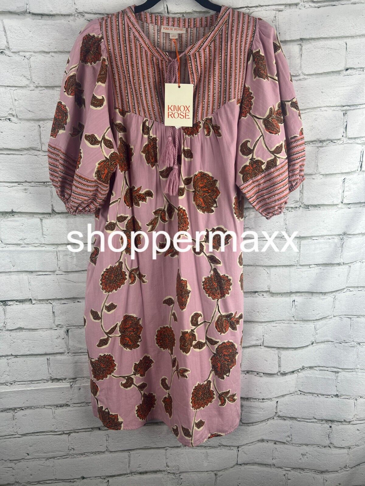 Women's Flutter Short Sleeve Printed Kaftan A-Line Dress - Knox Rose Pink Small