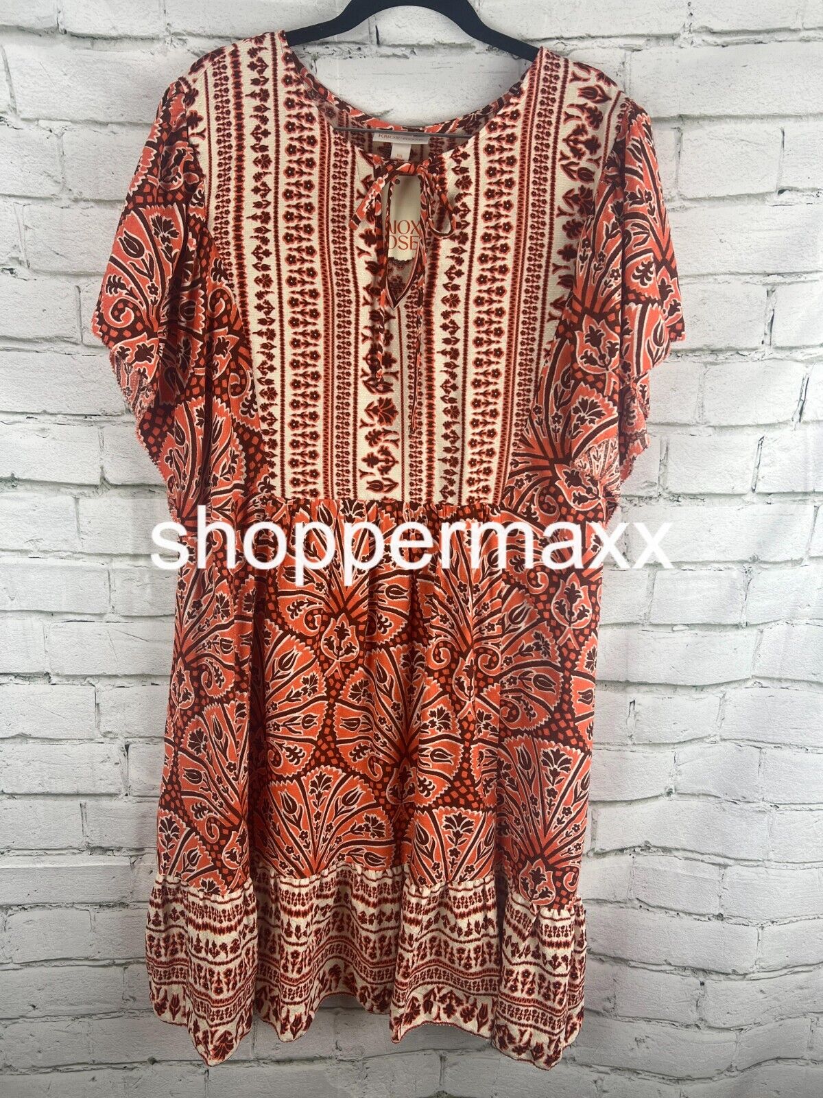 Women's Ruffle Short Sleeve A-Line Dress - Knox Rose Orange XXL