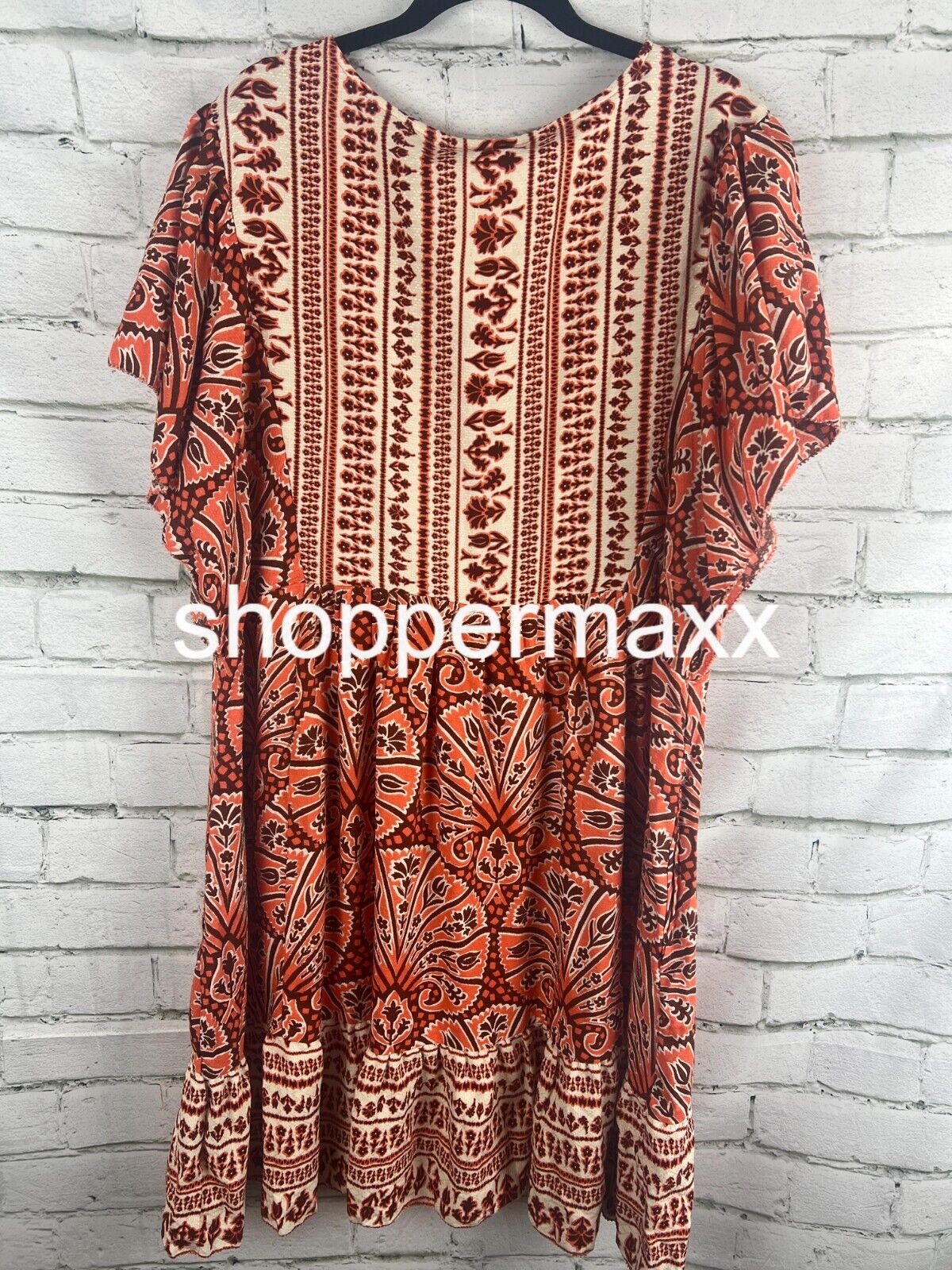 Women's Ruffle Short Sleeve A-Line Dress - Knox Rose Orange XXL