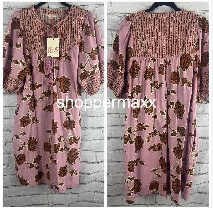 Women's Flutter Short Sleeve Printed Kaftan A-Line Dress - Knox Rose Pink Small
