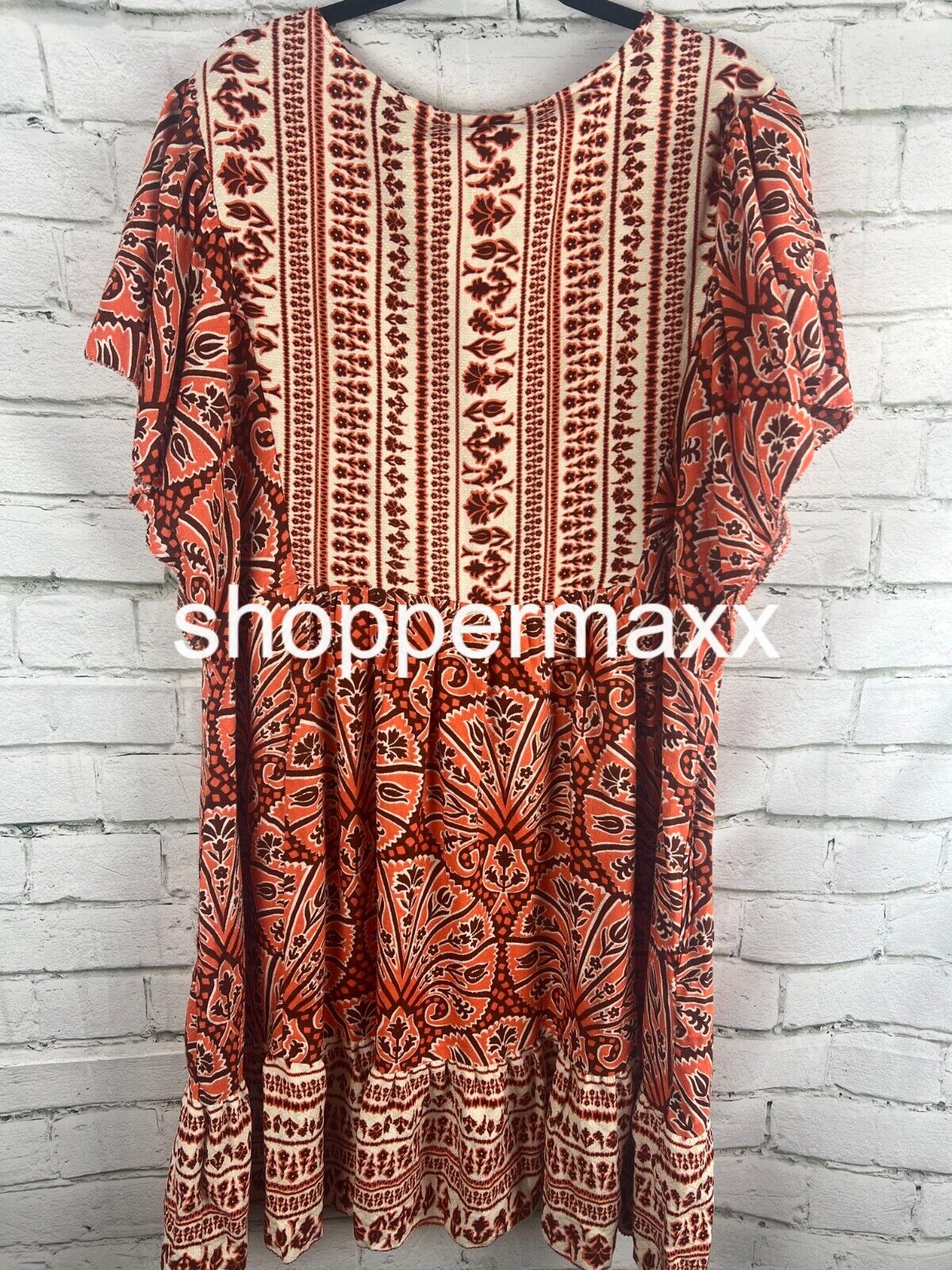 Women's Ruffle Short Sleeve A-Line Dress - Knox Rose Orange XXL