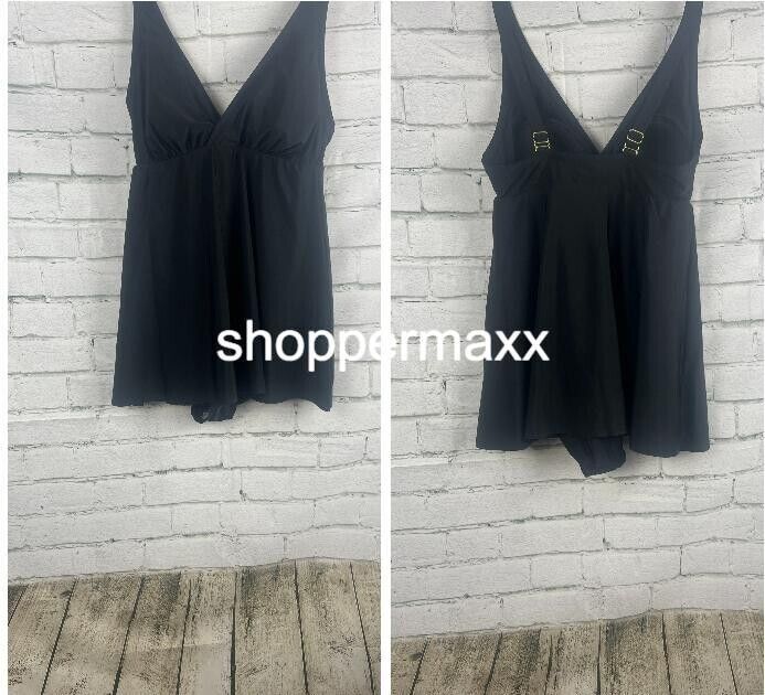 WOMEN'S SIDE SLIT SWIM DRESS Women Swimsuit Swim wear - KONA SOL BLACK 14
