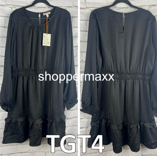 Women's Long Sleeve Satin Dress - Knox Rose, Black, Size X-Large
