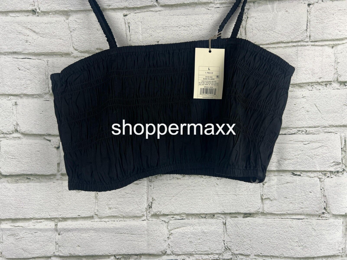 Women's Slim Fit Smocked Tiny Top Elastic spaghetti straps- A New Day Black L