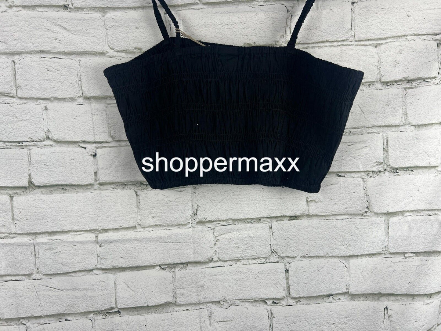 Women's Slim Fit Smocked Tiny Top Elastic spaghetti straps- A New Day Black L