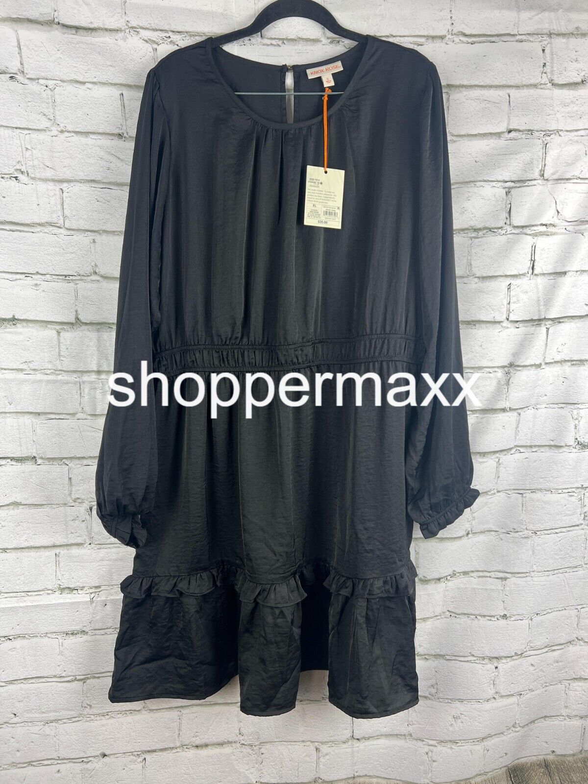 Women's Long Sleeve Satin Dress - Knox Rose, Black, Size X-Large