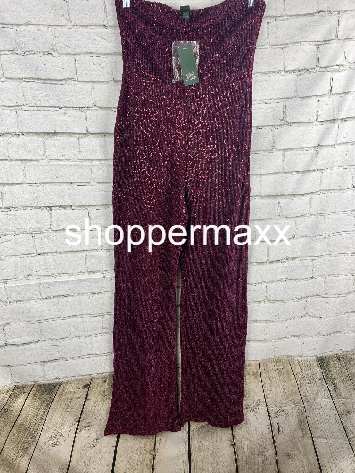 Women's Tube Sequin Mesh Jumpsuit - Wild Fable, Burgundy, Size Medium