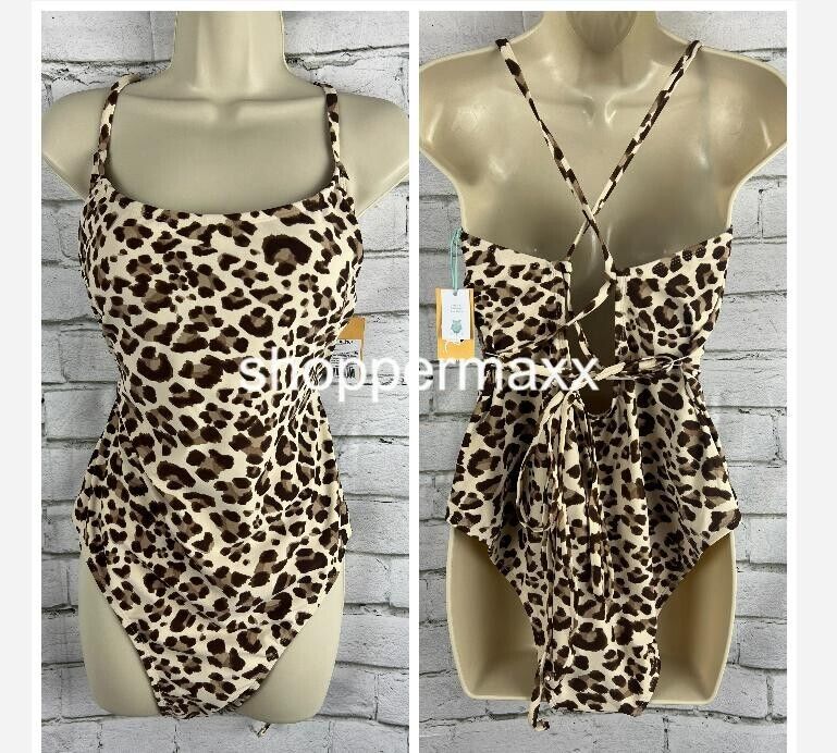 Women's Leopard Print Wrap Belt Medium Coverage 1pc Swimsuit - Kona Sol, XL (16)