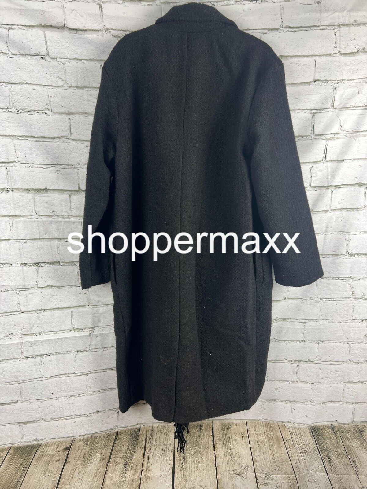 Women's Notched Lapel Double Breasted Fringe Coat - Future Collective, Black, M