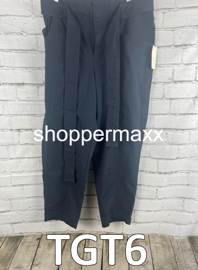 WOMEN'S HIGH-RISE TAPERED ANKLE TIE-FRONT PANTS - A NEW DAY, NAVY, SIZE 16