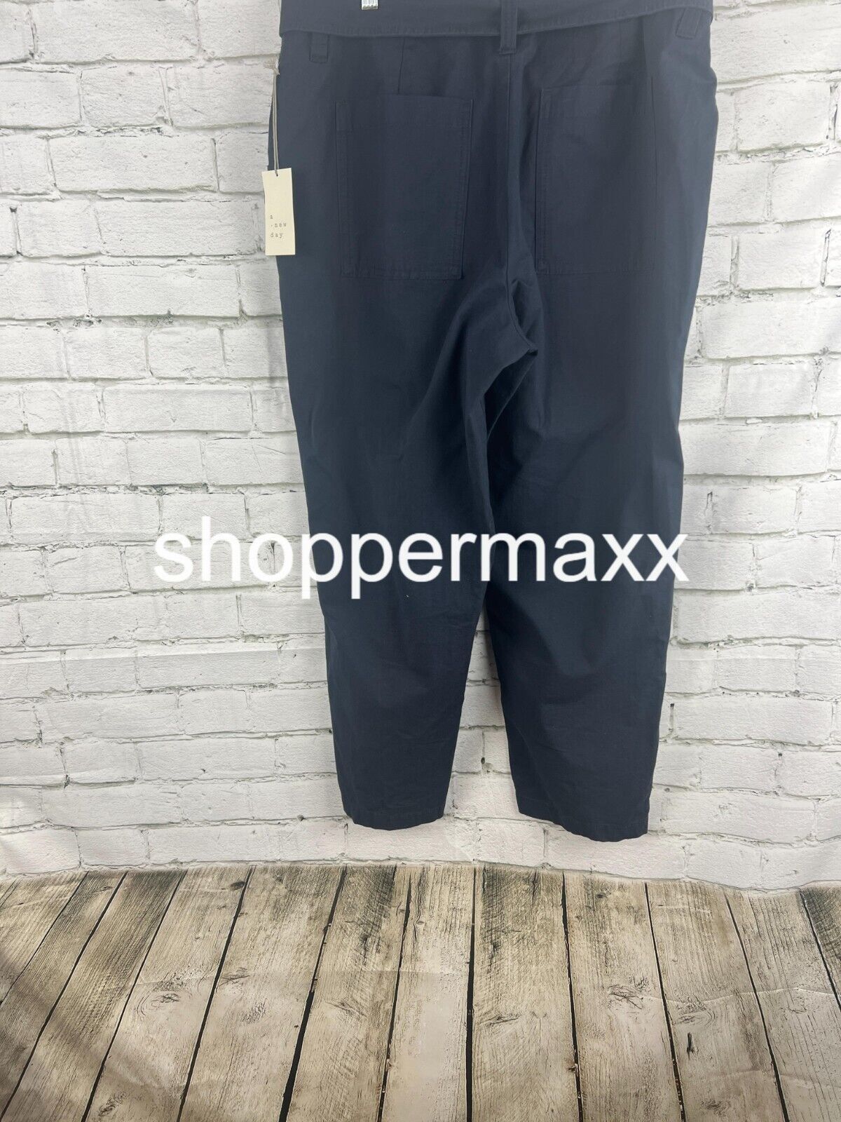 WOMEN'S HIGH-RISE TAPERED ANKLE TIE-FRONT PANTS - A NEW DAY, NAVY, SIZE 16