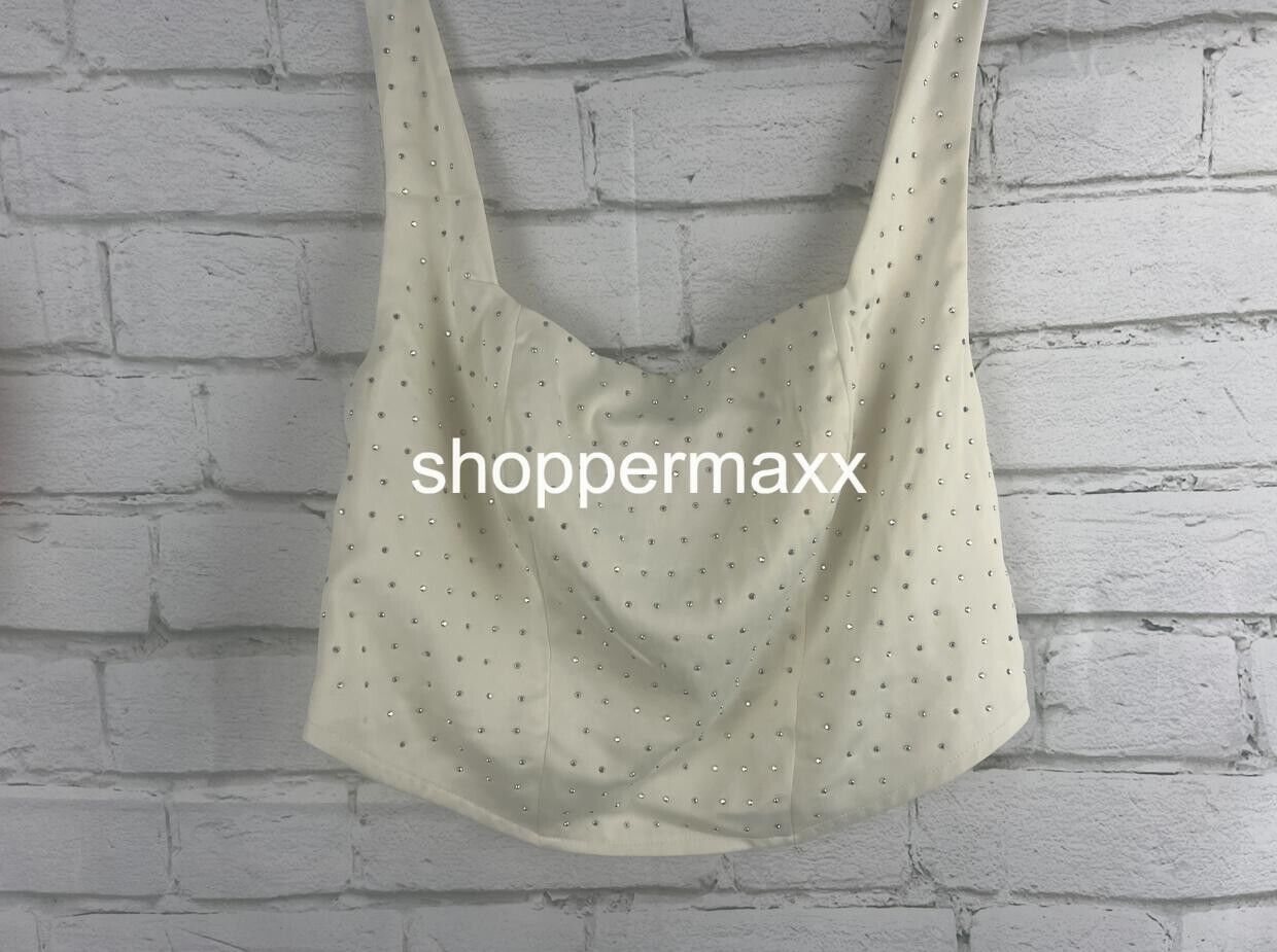 Wild Fable Rhinestone Corset Satin Tank Top Women's Small Size, Off-White