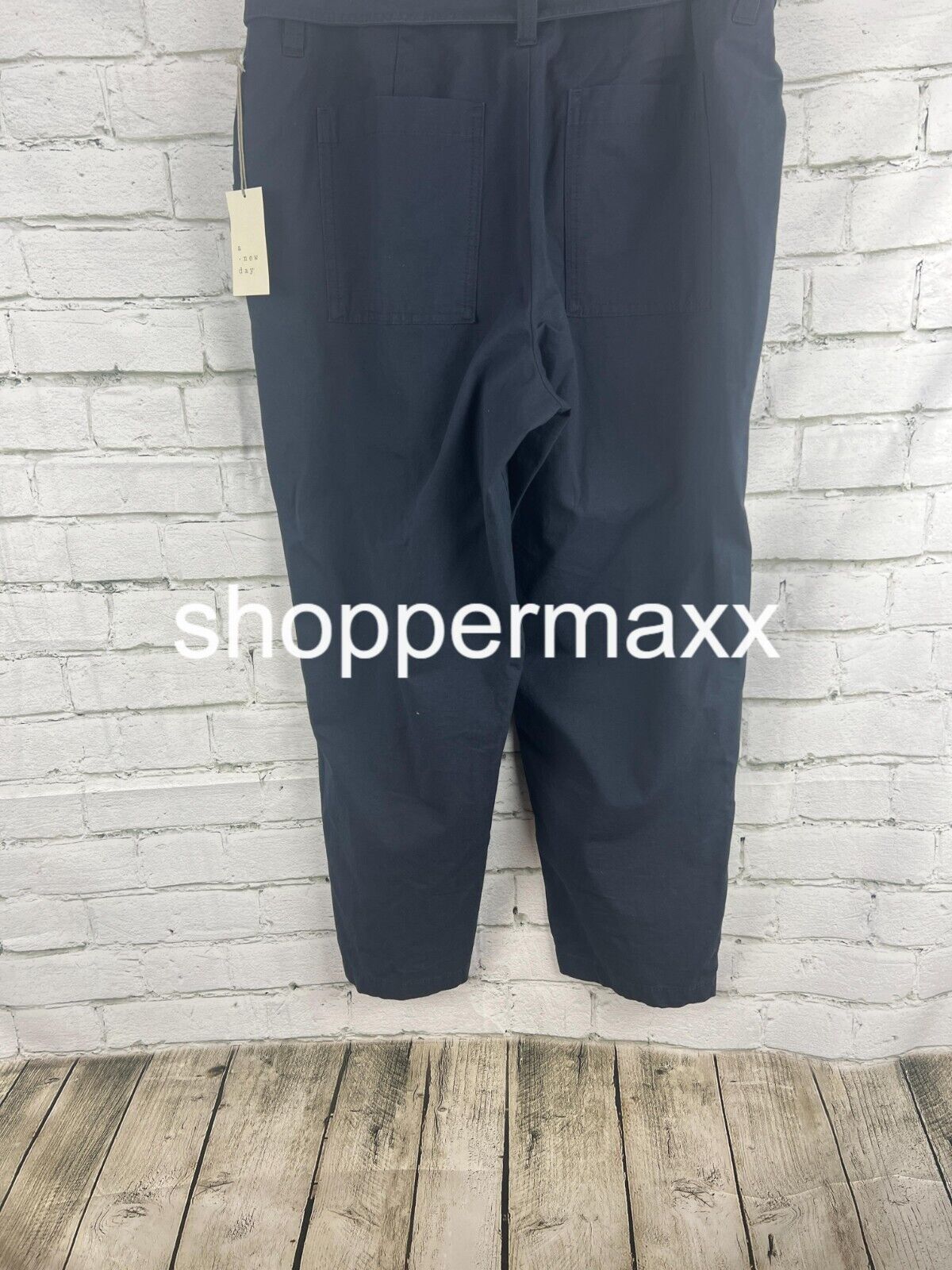 WOMEN'S HIGH-RISE TAPERED ANKLE TIE-FRONT PANTS - A NEW DAY, NAVY, SIZE 16