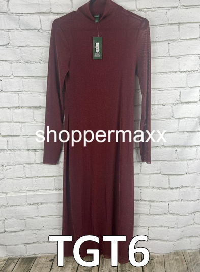Women's Long Sleeve Lurex Mesh Midi Dress - Wild Fable, Burgundy, Size Medium