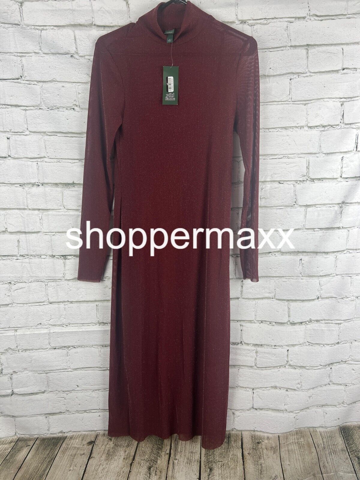 Women's Long Sleeve Lurex Mesh Midi Dress - Wild Fable, Burgundy, Size Medium