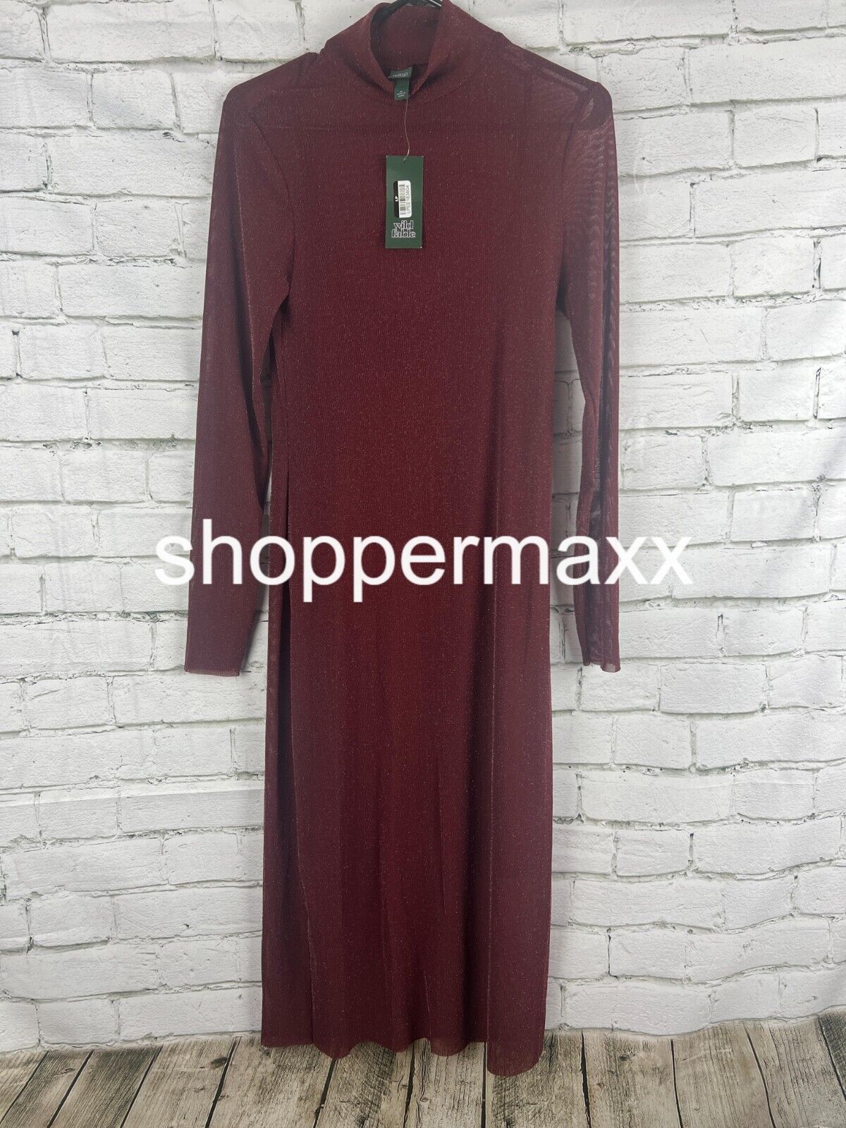 Women's Long Sleeve Lurex Mesh Midi Dress - Wild Fable, Burgundy, Size Medium