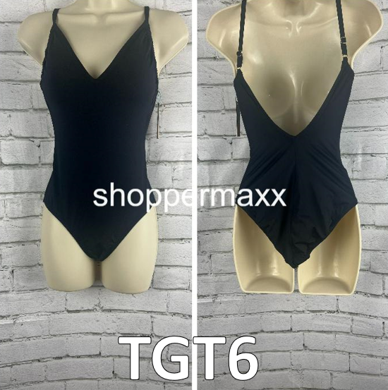 Women's V-Neck Shirred Medium Coverage One Piece Swimsuit - Kona Sol, Black, XS
