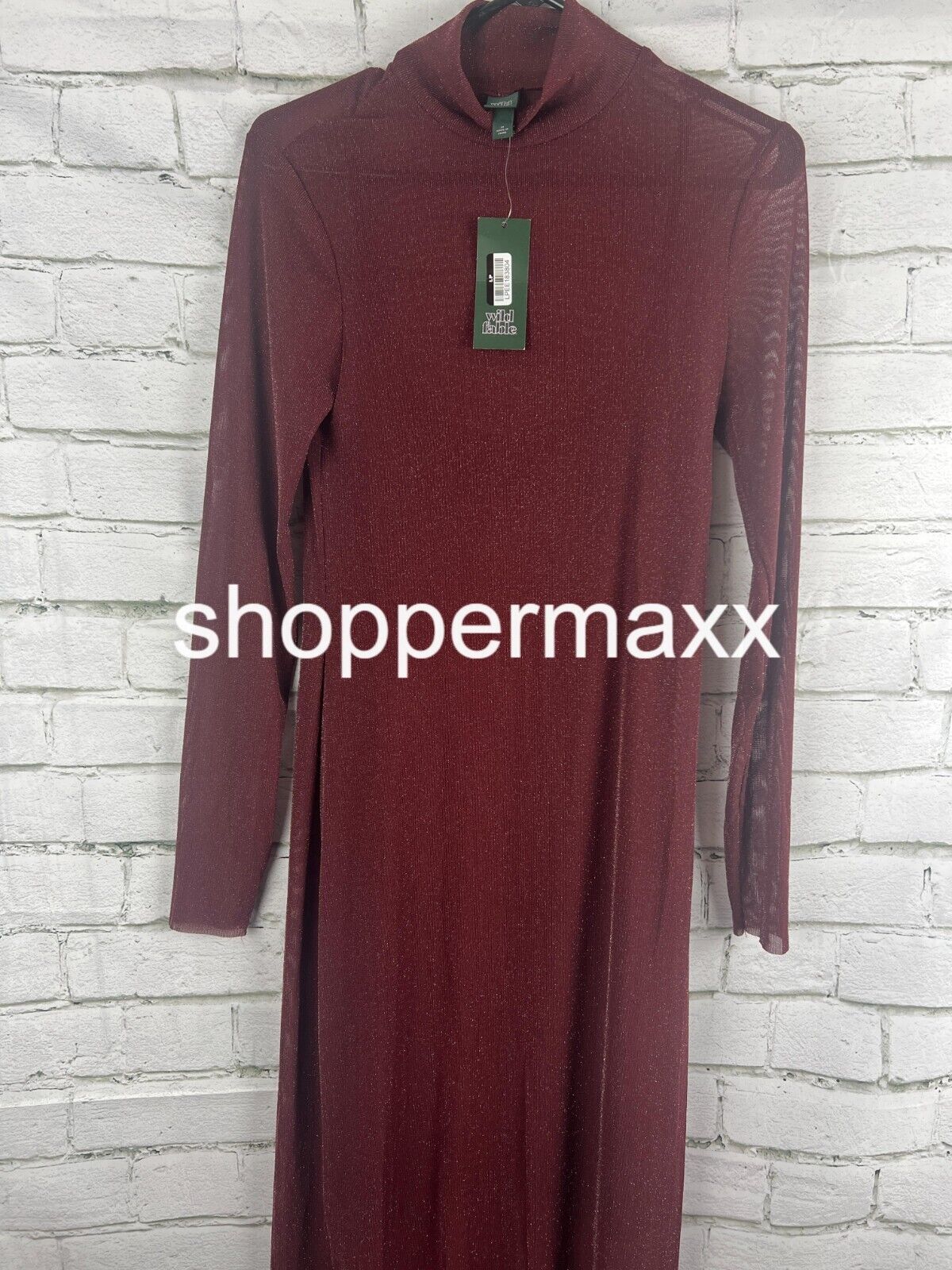 Women's Long Sleeve Lurex Mesh Midi Dress - Wild Fable, Burgundy, Size Medium