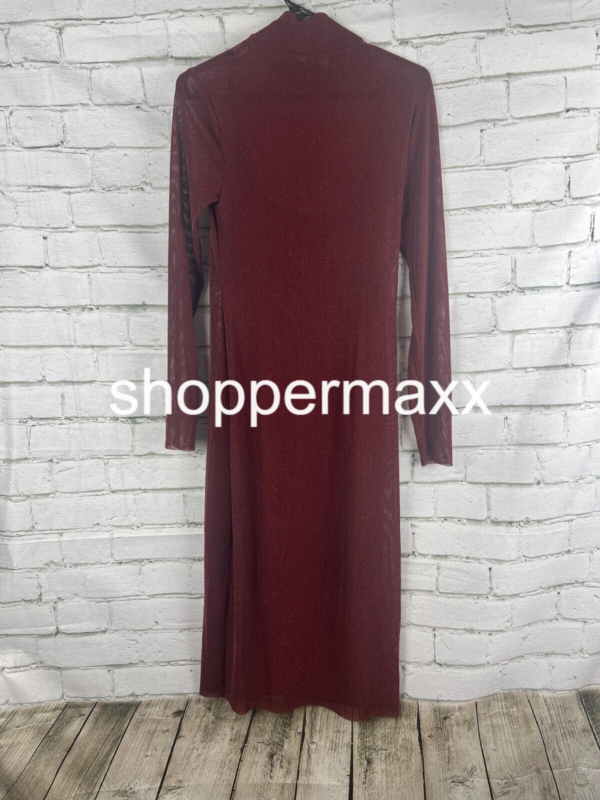 Women's Long Sleeve Lurex Mesh Midi Dress - Wild Fable, Burgundy, Size Medium