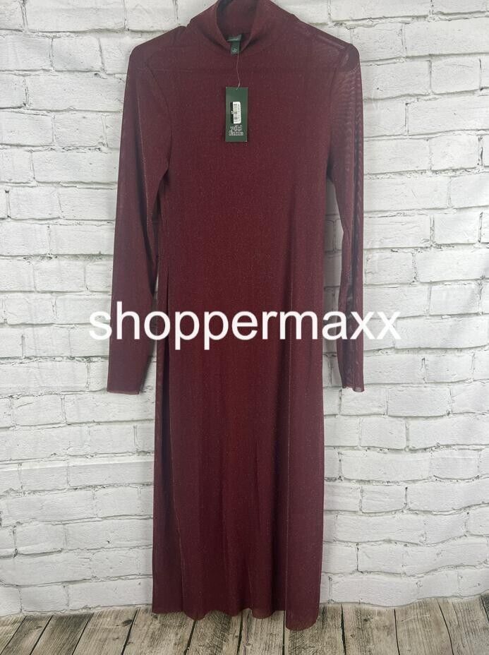 Women's Long Sleeve Lurex Mesh Midi Dress - Wild Fable, Burgundy, Size Medium