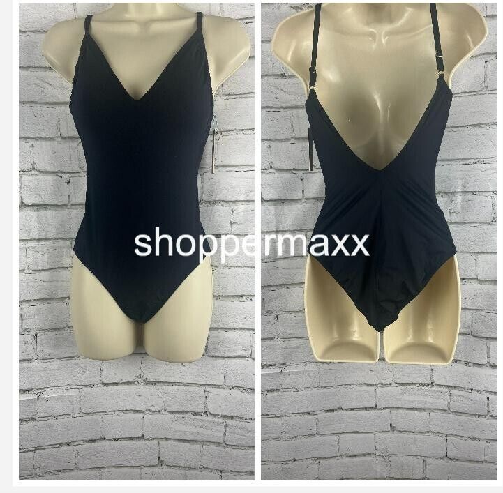 Women's V-Neck Shirred Medium Coverage One Piece Swimsuit - Kona Sol, Black, XS
