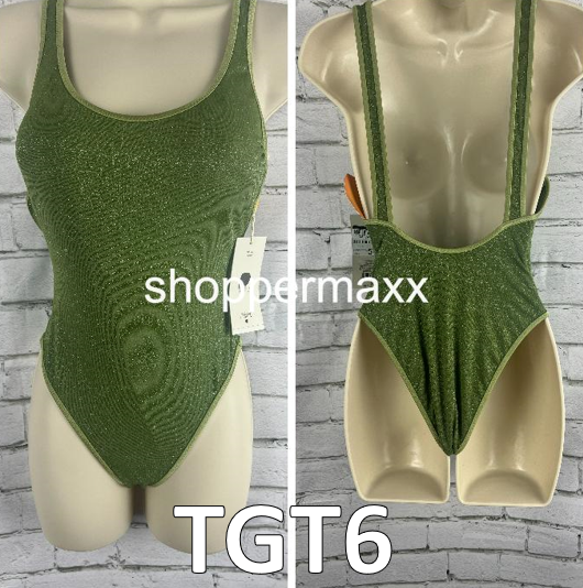 Women Metallic High Leg Cheeky 1 Piece Swimsuit- Fe Noel x Target Dark Olive, XS