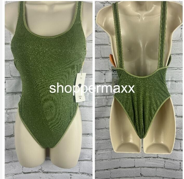 Women Metallic High Leg Cheeky 1 Piece Swimsuit- Fe Noel x Target Dark Olive, XS
