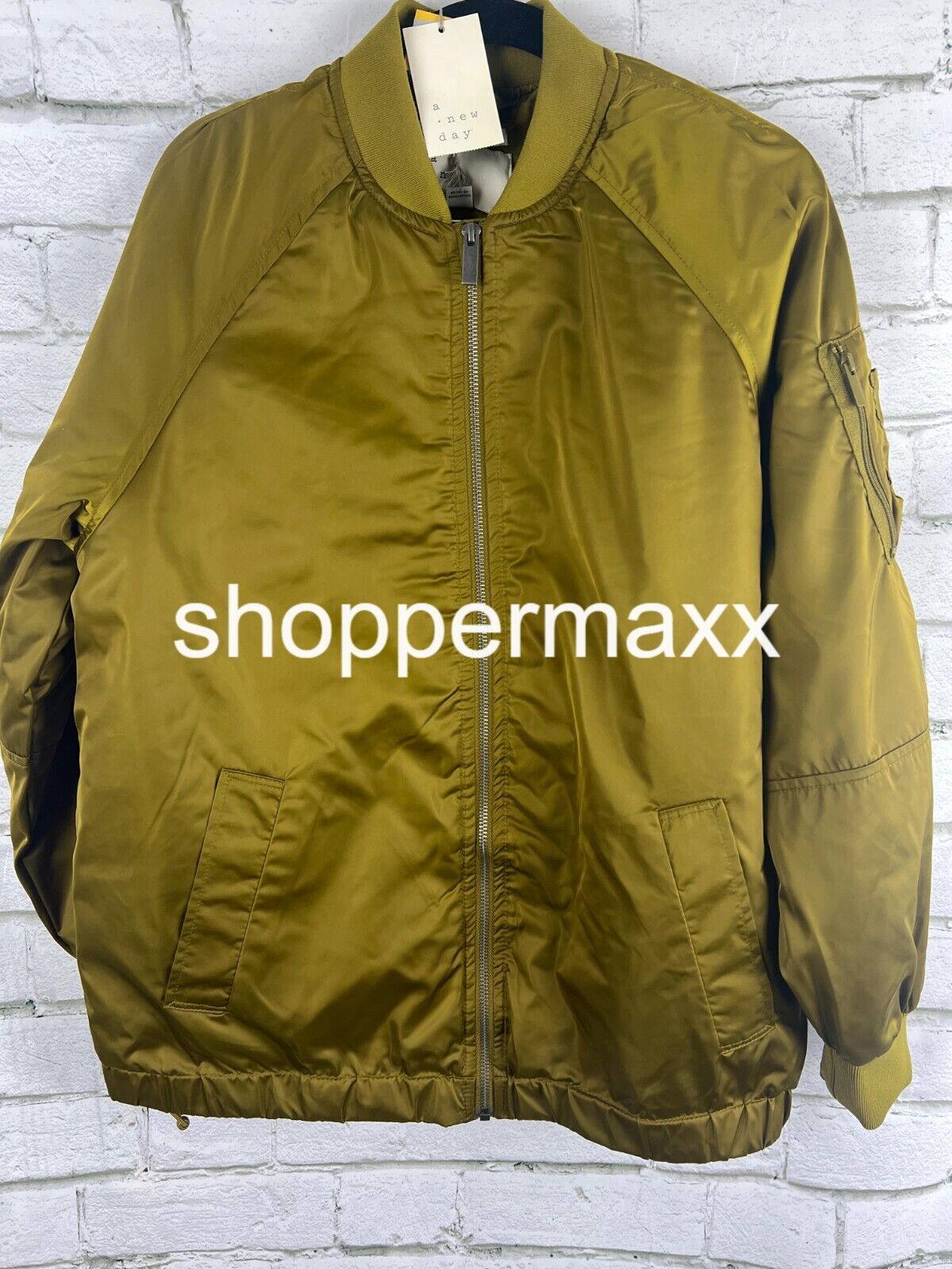 Women's Oversized Bomber Jacket - A New Day, Green, Size Small