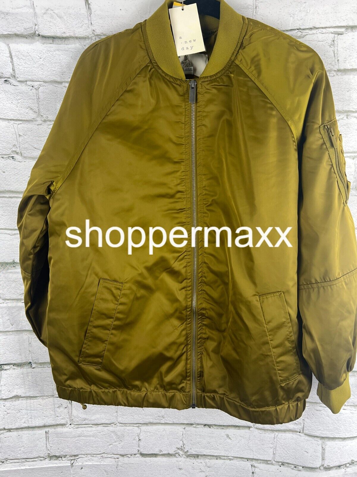 Women's Oversized Bomber Jacket - A New Day, Green, Size Small